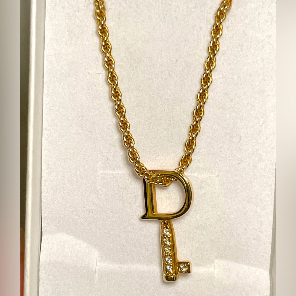 Vintage Christian Dior Gold Rhinestone Key Necklace Y2K Galliano Era